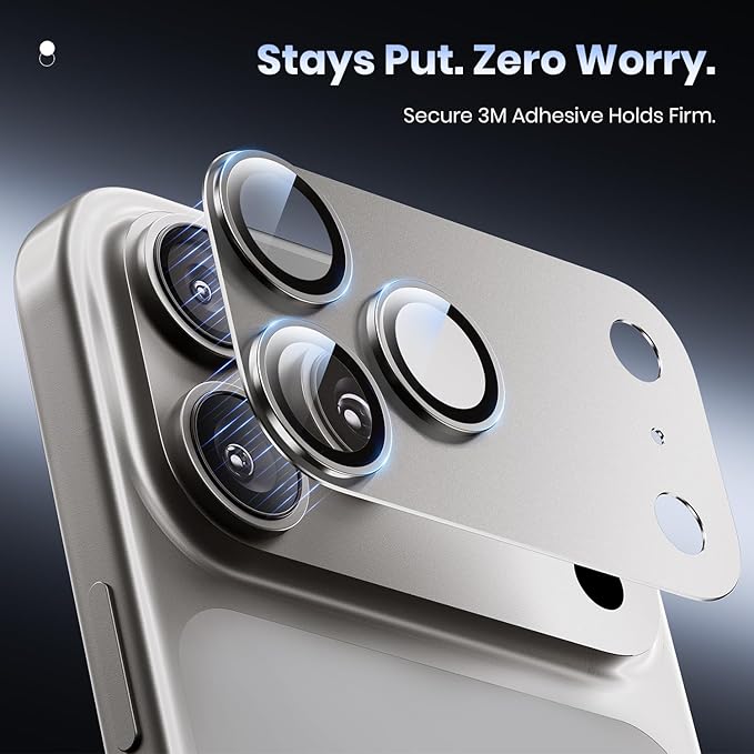 Hoerrye for iPhone 17 Pro Camera Lens Protector - [12FT Shatterproof Military Grade] [Strong Adsorption] Metal Top 9H+ Tempered Glass Camera Screen Full Protective Cover Case Friendly,Gray