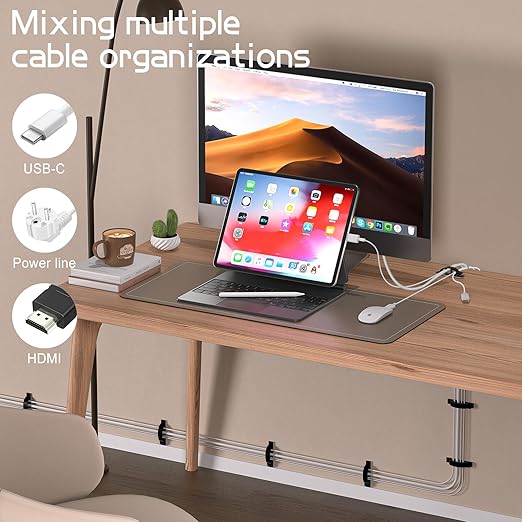 XHF 50pcs Adhesive Cable Wire Clips Black, Outdoor Cable Management Wire Organizer Cord Holder for Under Desk, Car, Wall, TV PC Ethernet Cable