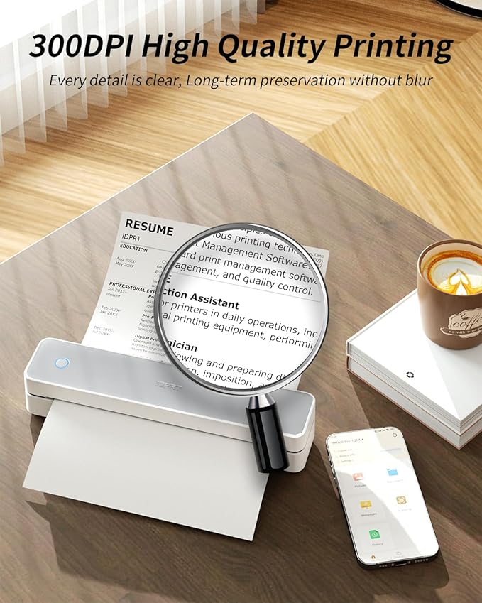 iDPRT Portable Thermal Printer, MT610 Pro Wireless for Travel, 300DPI Bluetooth Inkless Printer Support 8.5" X 11" US Letter& A4&A5 Thermal Paper for Home, Compatible with iOS, Android, Laptop, White