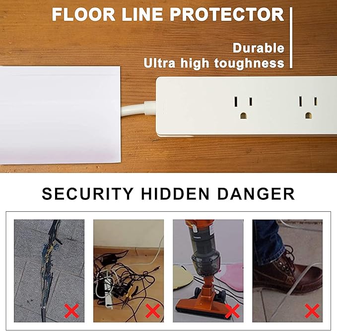 20Ft Floor Cord Cover Transparent Silicone Cable Protector Easy to Install Wire Organizer and Hider for Home, Office, Garage (Transparent-2PCS 10Ft, Total 20Ft)