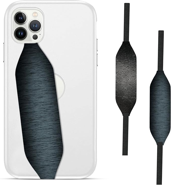 Phone Grip Strap - Reversible Finger Holder for Phone Back, Customizable Anti-Slip Design, Wireless Charging Compatible Detachable Holder for iPhone - Metallic Black