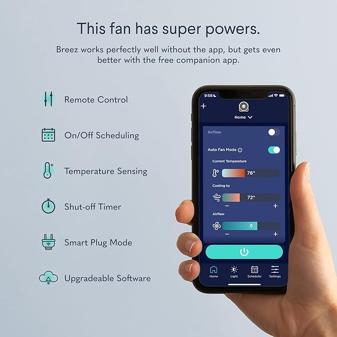SNOOZ Breez 2-in-1 Smart Bedroom Table Fan & White Noise Machine - Smooth, Powerful Air - Adjustable White Noise - Remote Control, Scheduling, & Smart Features via App