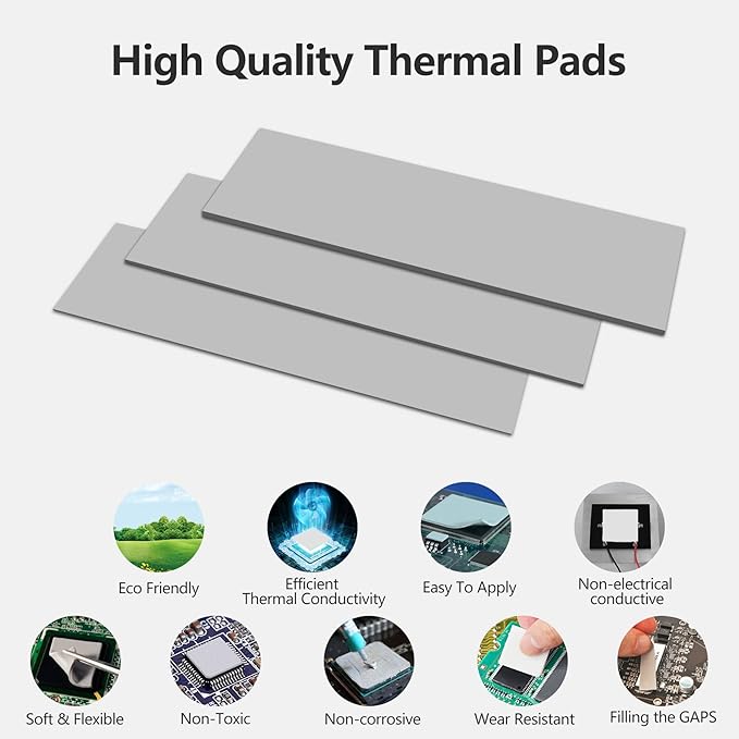 UCEC 30PCS Thermal Pads GPU, 2.6 x 0.8 Inch Reusable Silicone CPU Thermal Pad Conductive Cooling Pad, Excellent Heat Conduction for GPU CPU SSD Heatsink LED IC Chip Motor, 3 x 10 Pack