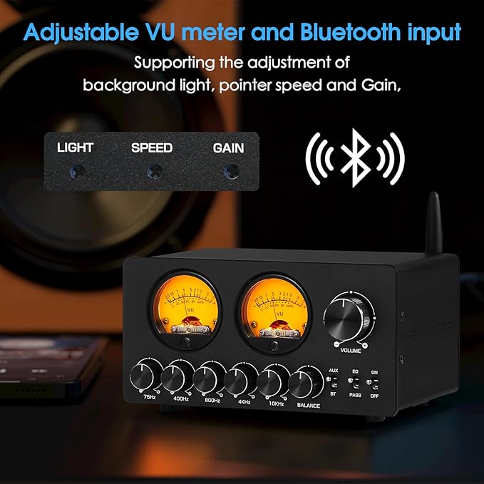 Douk Audio 5 Band Equalizer Bluetooth EQ Preamp for Home Stereo/Computer Speaker/Amplifier with VU Meter (EQ5 Tone Upgraded Version)