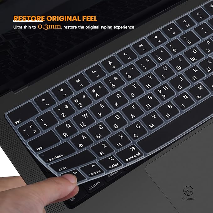 Russian Keyboard Cover Skin for 2024 2023 2022 2021 Apple MacBook Pro 14 A3112 A3401 A3185 A2992 A2918 A2442 A2779, MacBook Pro 16 A3403 A3186 A2991 A2485 A2780 M4 M3 M2 M1 Pro Max Protector-Black