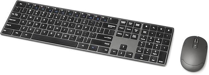 Amazon Basics Ultra Premium Wireless Keyboard and Mouse Combo - Rechargeable, Ultra Slim Design, Quiet, Full Size, Number Pad, Unifying Receiver, Black