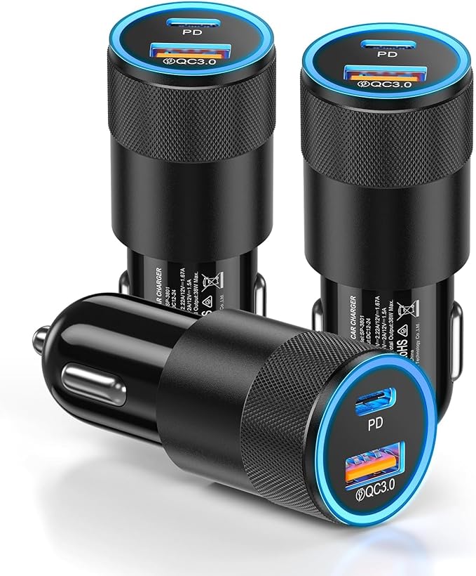 Car Charger USB C 3-Pack, Ancekoy 38W Dual Port PD + QC 3.0 Car Charger Adapter Fast Charging Cigarette Lighter Adapter for iPhone 16 15 14 13 12 11 Pro Max, Samsung, Tablet