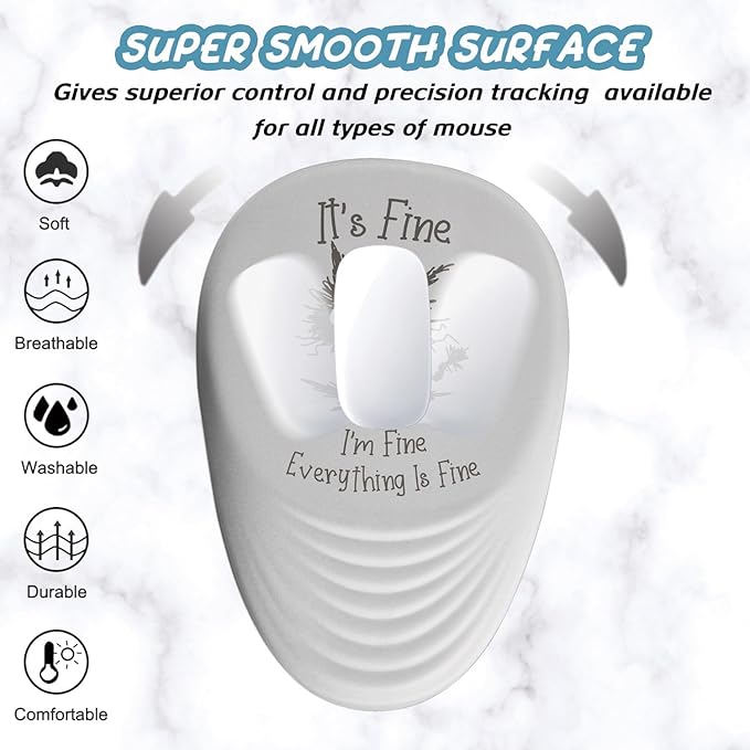 Mouse Pad, Ergonomic Mouse Pad with Wrist Rest Support and Non-Slip PU Base, Desktop Mousepad for Pain Relief, Computer, Office & Home, Grey Cat I'm Fine