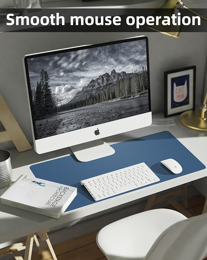 Pu Leather Desk Protector, Non-Slip Laptop Mat - Waterproof Writing Pad for Office/Home (23.6"x13.8", Grey Blue)