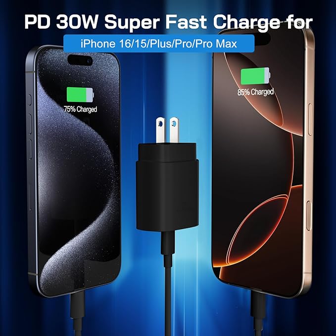 30W USB C i Phone 16 15 Charger Fast Charging, 2PACK Wall Charger for iPhone 16 15 Pro Max Charger Cord 10FT Fast Type C Charger Block for iPhone 16/16 Pro/15 Plus/15 Pro/15 Pro Max, iPad Pro, Black