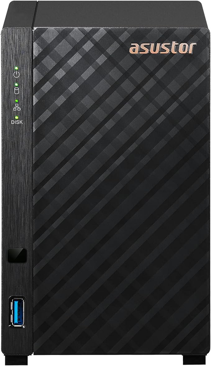 Asustor Drivestor 2 Lite AS1102TL, 2 Bay NAS, 1.7GHz Quad Core, 1GbE Port, 1GB RAM DDR4, Personal Private Cloud, Backup for Home & Small Office, Network Attached Storage(Diskless)