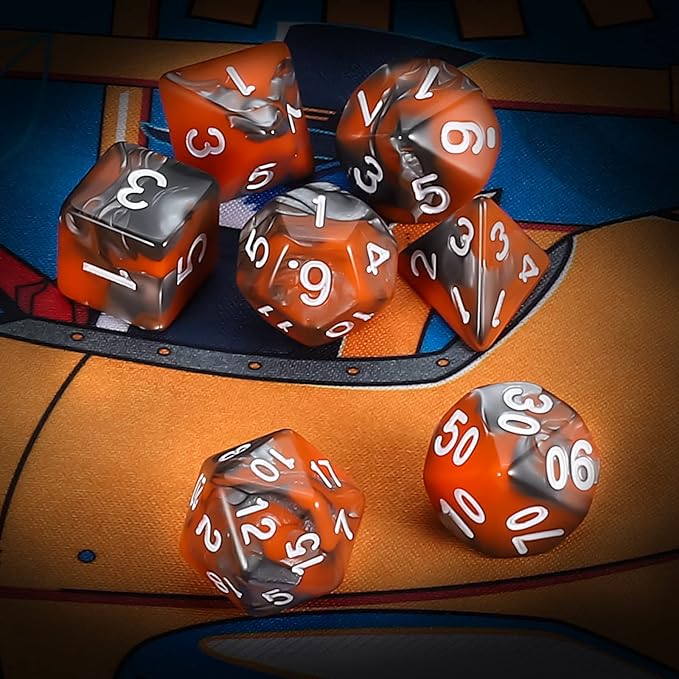 QMAY DND Dice Set -D&D Polyhedral Dice (7 Pcs) for Dungeons and Dragons (Candy Orange and Black)