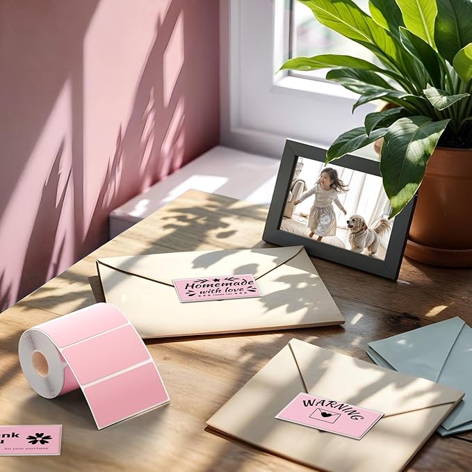2.25x1.25 Inch Thermal Labels Pink, Holographic Sliver Barcode Thermal Labels for Thermal Printer and Small Business, Multi-Purpose Rectangle Stickers, 500 Sheets/Roll