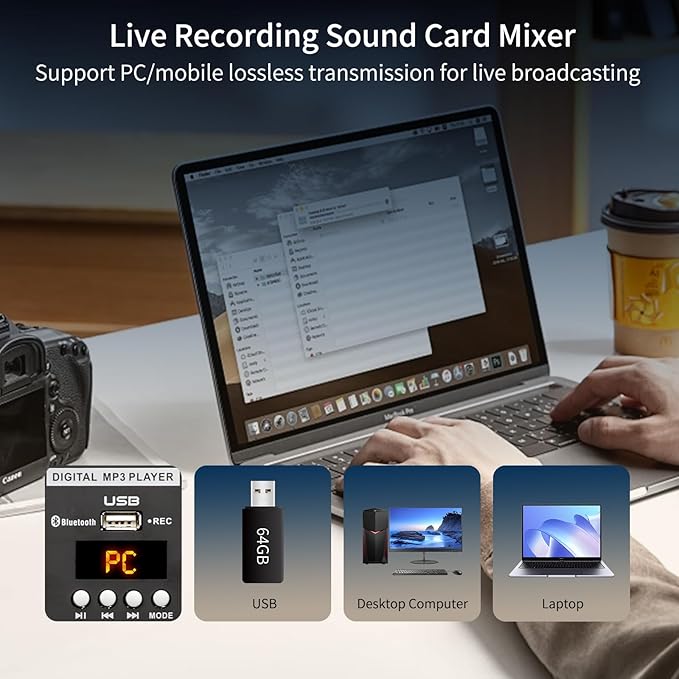 Audio Mixer, TKLBLS Professional 16 Channel DJ Mixer Board with 99-Bit DSP, Sound Board Mixing Console 7-Band EQ Output, USB Audio Interface, Bluetooth 48V Phantom Power For Karaoke Studio Streaming