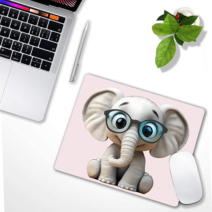 Cute Cartoon Anime Elephant Custom Mouse Pad with Non-Slip Rubber, Small Square Design for Wireless Laptop & Computer Mouse Pads for Desk, 9.5 x 7.9 inch Smooth Surface for Gaming & Office