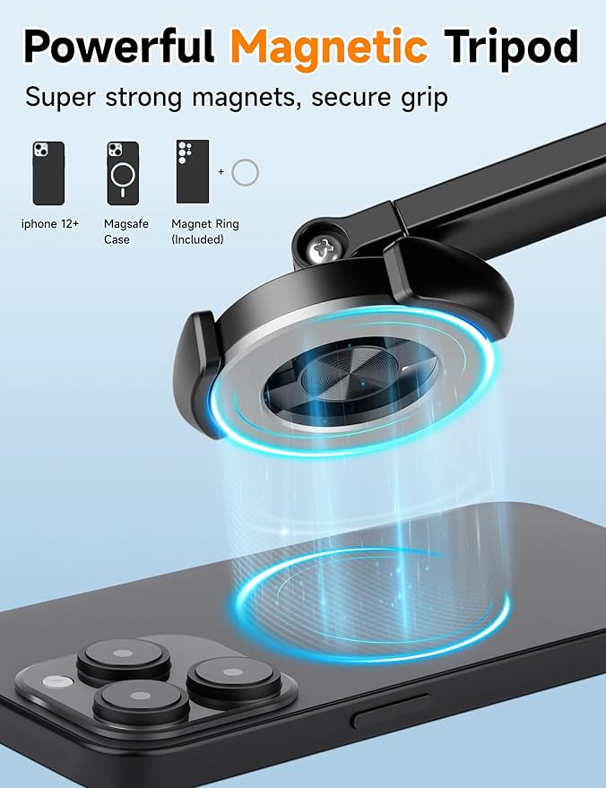 Magnetic Tripod for iPhone, 69" Phone Tripod Selfie Stick with Rechargeable Remote & 2 in 1 Phone Holder, Extendable Cell Phone Stand for Recording Travel, Compatible with iPhone and Android Phone