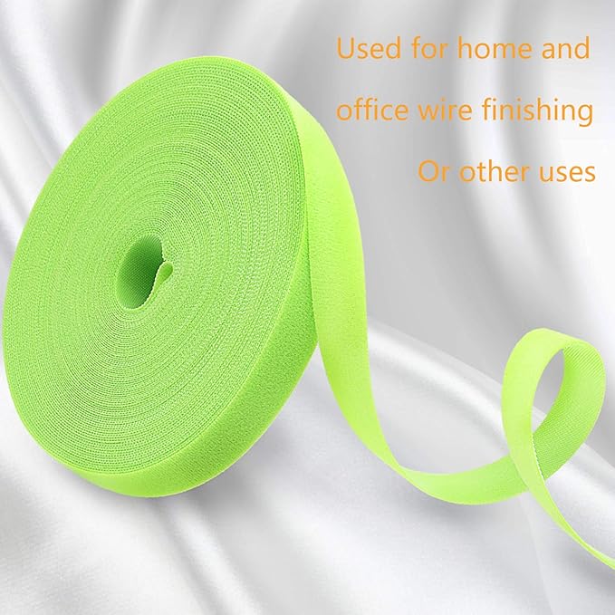 Reusable Fastening Tape Cable Ties 3/4 Inch Double Side Hook Roll (25 Yard, Green)