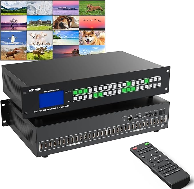 MT-VIKI 16X16 4K HDMI Matrix Switch Support Web GUI & 3.5mm Stereo Audio, 4K@30Hz, Rack Mount Switcher & Splitter, EDID, RS232, LAN Port, APP