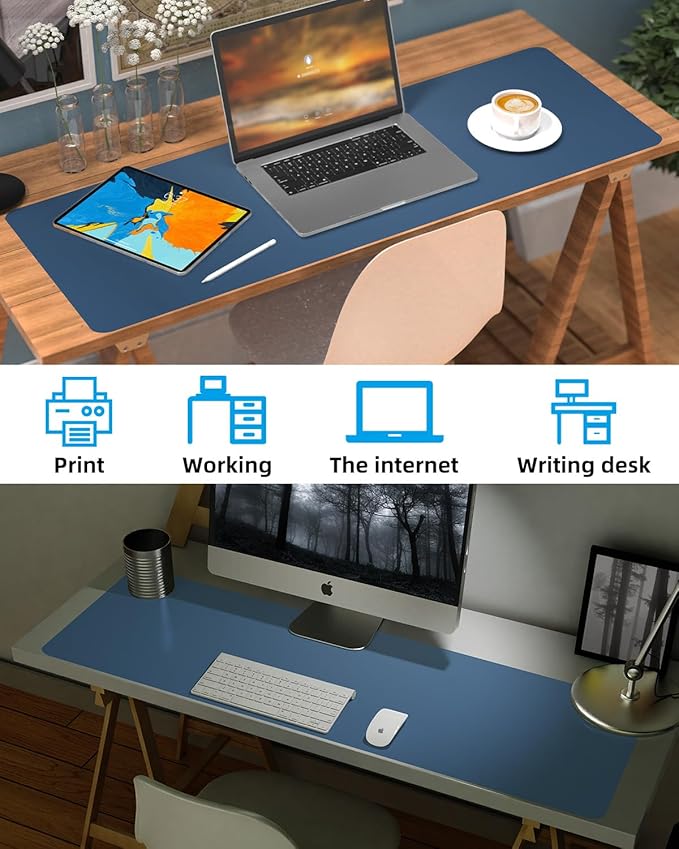 Desk mat Large, Leather Desk Pad Protector,Office Desk Mat,Mouse Pad, Non-Slip Desk Blotter, Laptop Desk Pad, Waterproof Desk Writing Pad for Office&Home (Grey Blue, 48" x 24")