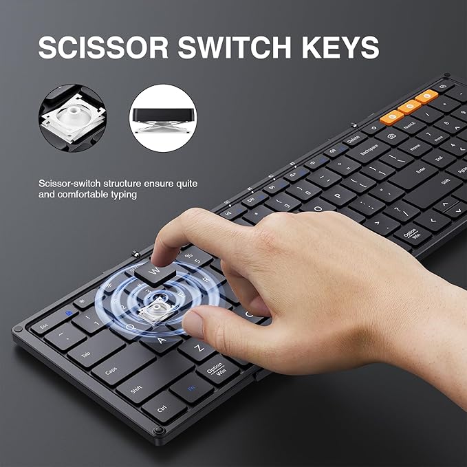 ProtoArc Foldable Bluetooth Keyboard, XK01 Folding Wireless Portable Keyboard with Numeric Keypad, Full-Size Travel Keyboards for iPad Tablet Smartphone Laptop PC Windows iOS Android, Black