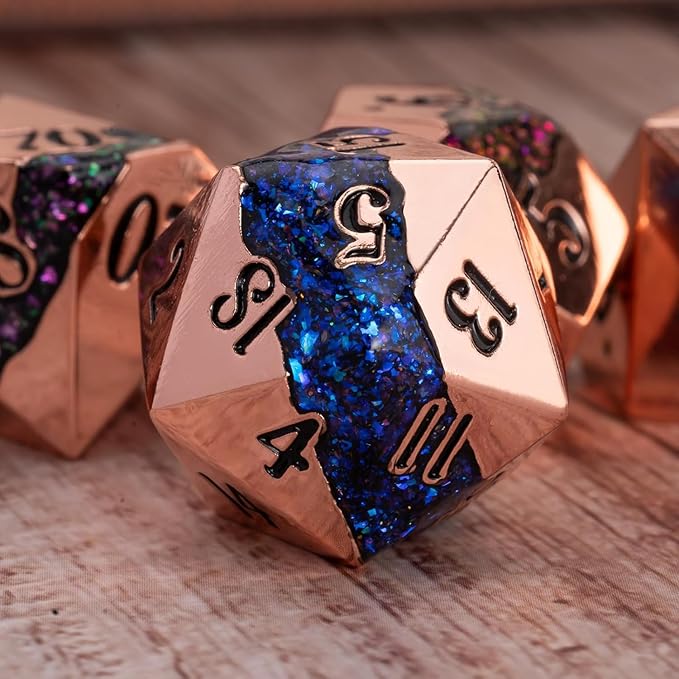 Metal RPG Dice Set,DND Polyhedral Dice Set 7pcs,Metallic Glitter Large Stripe Dice Set for Dungeons and Dragons Role Playing Games