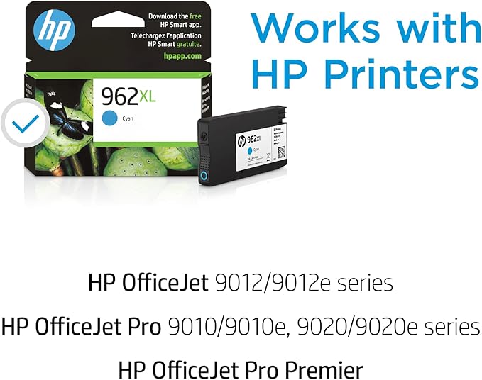 HP 962XL Cyan High-yield Ink Cartridge | Works with HP OfficeJet 9010 Series, HP OfficeJet Pro 9010, 9020 Series | Eligible for Instant Ink | 3JA00AN