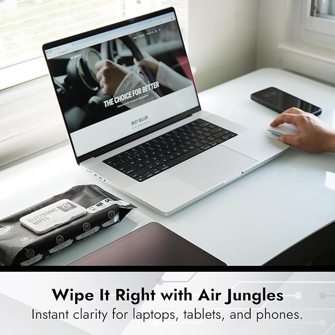 Air Jungles Electronic Wipes Screen Cleaning 70 Count, Quick Dry, Extra Large 8"x10" Tech Cleaner Wipes for LED Screen, TVs, Cars, Computer,Tablets, Phones, Laptops, VR, Monitors