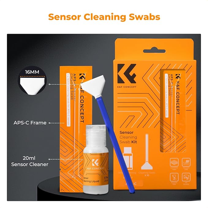 K&F CONCEPT 16mm APS-C Sensor Cleaning Swab*10 + 20ml Sensor Cleaner, DSLR SLR Digital Camera CMOS and CCD Sensor Cleaning Swab Kits for Nikon Sony Canon Camera Clean