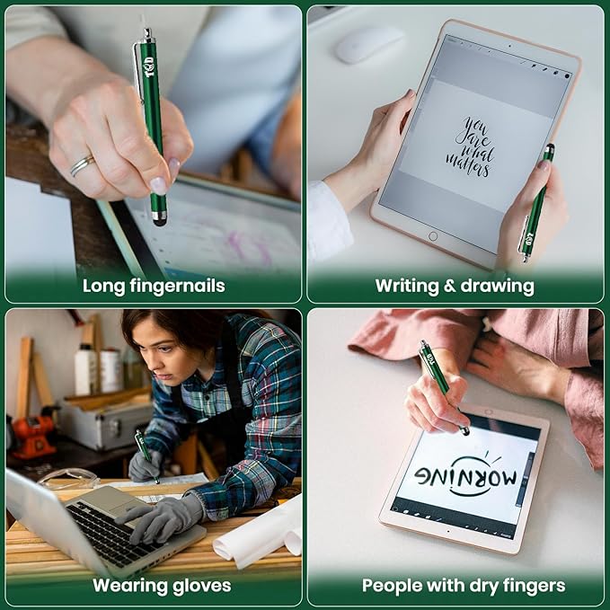 TCD 10-Pack Stylus Pen Set – Universal Capacitive Pen for iPad, iPhone, Tablet, Laptop – Premium Thick Rubber Tip Styluses for All Touchscreen Devices, Green