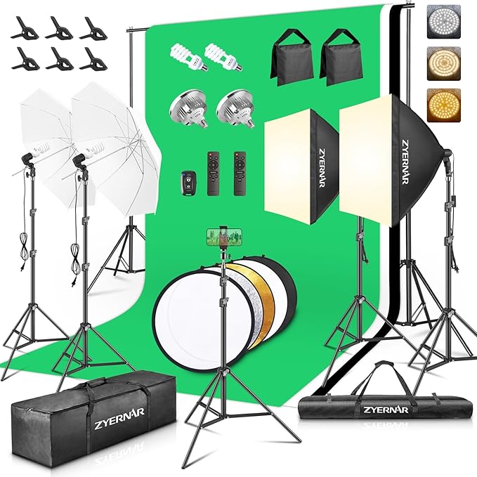 Photography Lighting kit with Backdrops, 8.5x10ft Backdrop Stands, Zyernar LED Bulbs Umbrella Softbox Continuous Lighting, Photo Studio Equipment for Video Shoot