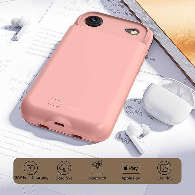 GIN FOXI Battery Case for iPhone 17 AIR, Charging Case Charger 8500mAh Ultra-Slim Lightweight Powerful Battery Pack 15W Fast Rechargeable Anti-Fall TPU Juice Box for iPhone 17 AIR (6.5") Pink
