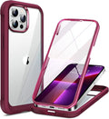 Miracase Glass Case for iPhone 13 Pro Max 6.7 inch, Upgrade Full-Body Clear Bumper Case with Built-in 9H Tempered Glass Screen Protector for iPhone 13 Pro Max, Claret Red