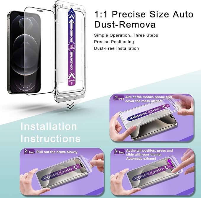 2 Pack Screen Protector Tempered Glass for iPhone 12 and iPhone 12 Pro 6.1-Inch Auto Dust Removal, No Bubbles, High Definition Clear, Easy Installation