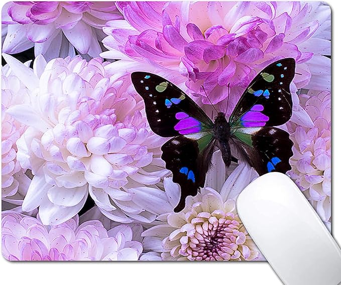 Black Butterfly Mouse Pad, White Daisy Mousepad for Design, Anti-Slip Rubber Base Wireless Mouse Pads for Laptop
