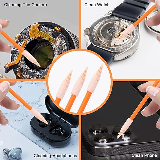 Wellgler's Cleaning Swab Kit,Multi-Purpose Foam Cleaning Swabs,for Printers, Inkjets, Cameras, Automotive, Optics, Sensors, Guns,Arts and Crafts, Automotive Detailing(orange100pcs)