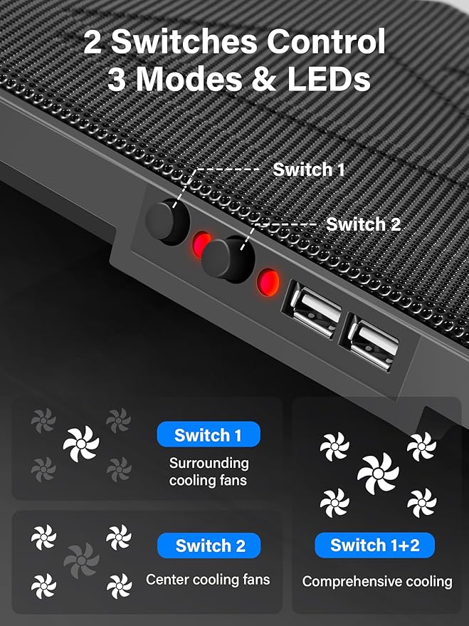 Kootek Laptop Cooling Pad, Laptop Cooler with 5 Quiet Fans for 12"-17" Computer PC Notebook Gaming Laptop Fan, Height Adjustable Laptop Cooling Stand Laptop Accessories, Red