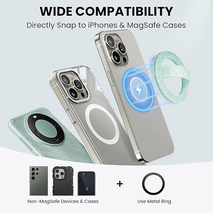 Magnetic Silicone Ring Grip Phone Holder, Loop Grip Phone Holder,Magnetic Phone Loop,Magsafe Phone Grip,Compatible with Magsafe for iPhone 16/15/14/13/12 Series (Green Sparkle)