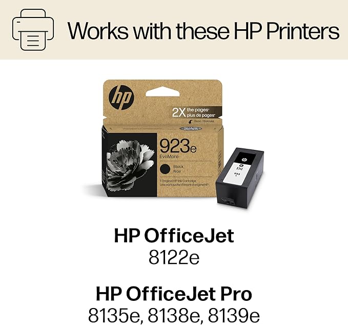 HP 923e Black EvoMore Ink Cartridge Printers | Works with Printer Series: OfficeJet 8120, OfficeJet Pro 8130 | Carbon Neutral | 4K0T7LN
