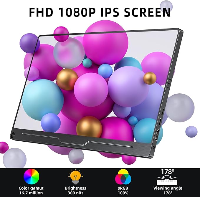 UPERFECT Portable Monitor, 15.6" IPS HDR 1920X1080 FHD Eye Care Travel Screen USB C Gaming Monitor, Dual Speaker External Monitor HDMI Type-C VESA for Laptop PC Phone w/Case