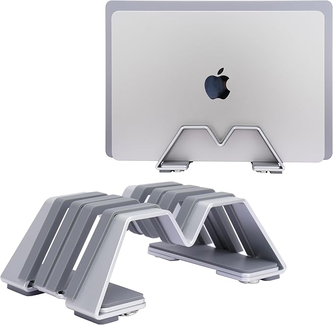 Adjustable Dual Vertical Laptop Stand - Supports 2 Devices Holder, Fit for All Laptops(10-30mm Thickness) - Fashion Design, Adjustable Width, Anti-Slip & Scratch-Resistant, Patented Design
