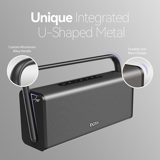 DOSS SoundBox XL Pro Bluetooth Speaker with 50W Powerful Stereo Sound, Extra Bass,16H Playtime, Integrated Metal Body, Aluminum Alloy Handle, Portable for Home, Office, Backyard - Blue