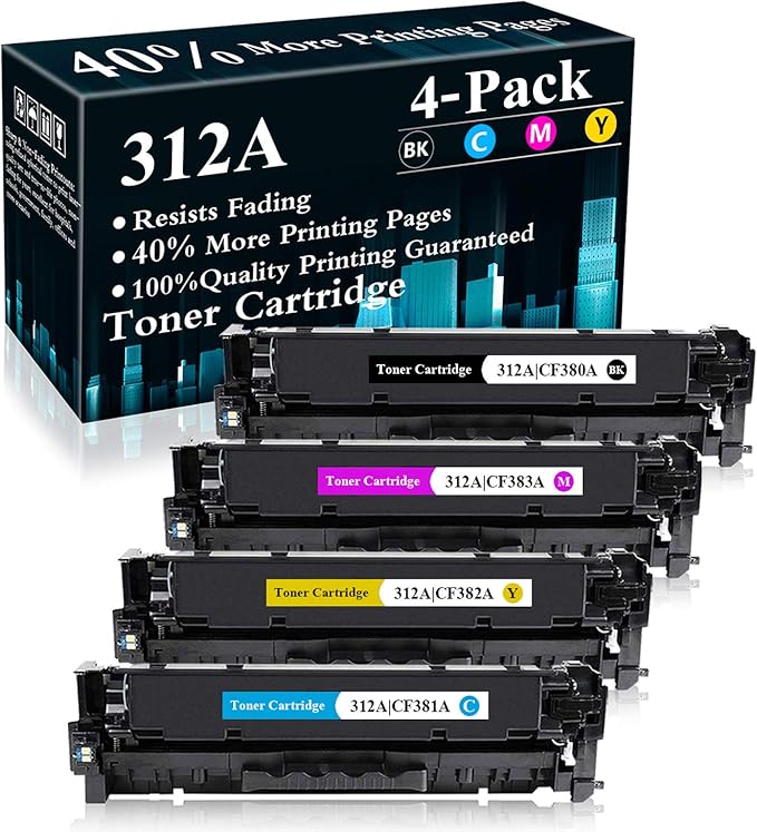 4 Pack (BK/C/M/Y) 312A | CF380A CF381A CF382A CF383A Remanufactured Toner Cartridge Replacement for HP Color Laserjet Pro M476dw(CF387A) M476dn(CF386A) M476nw(CF385A) Printer,Sold by TopInk