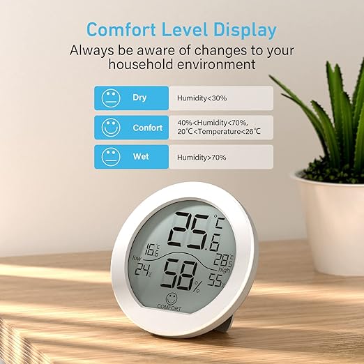 Digital Hygrometer 3 Pack Room Thermometer and Humidity Gauge LCD Hygrometer with Max and Min Records (White)