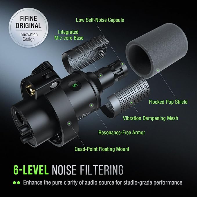 FIFINE Dynamic Microphone, XLR/USB Podcast Recording PC Microphone for Vocal Voice-Over Streaming, Studio Metal Mic with Mute, Headphone Jack, Monitoring Volume Control, Windscreen-Amplitank K688