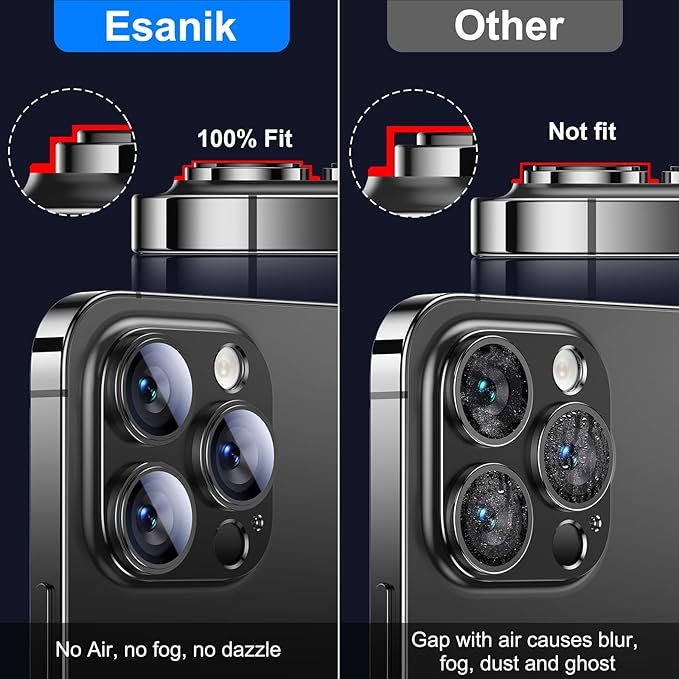 Esanik Upgrade 2 Pack for iPhone 14 Pro/iPhone 14 Pro Max Camera Lens Protector, Aluminum Alloy Metal matte Case Tempered Glass Camera Screen Cover, Scratch Resistant Case Friendly (Black)