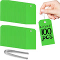 100 Pcs Green Tags with Wires Waterproof Writable Hang Tags with String Attached Heavy Duty Shipping Moving Tags for Luggage Parts Machines(Green, 4 3/4" x 2 3/8")