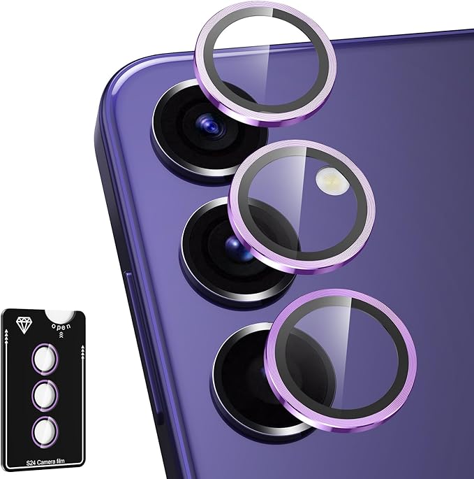for Samsung Galaxy S24 Plus Camera Lens Protector, Individual Metal Ring Tempered Glass Lens Cover, [Strong Adsorption] Scratch Resistant Ultra-Thin HD Clear Lens Cover, 1 Set-Purple