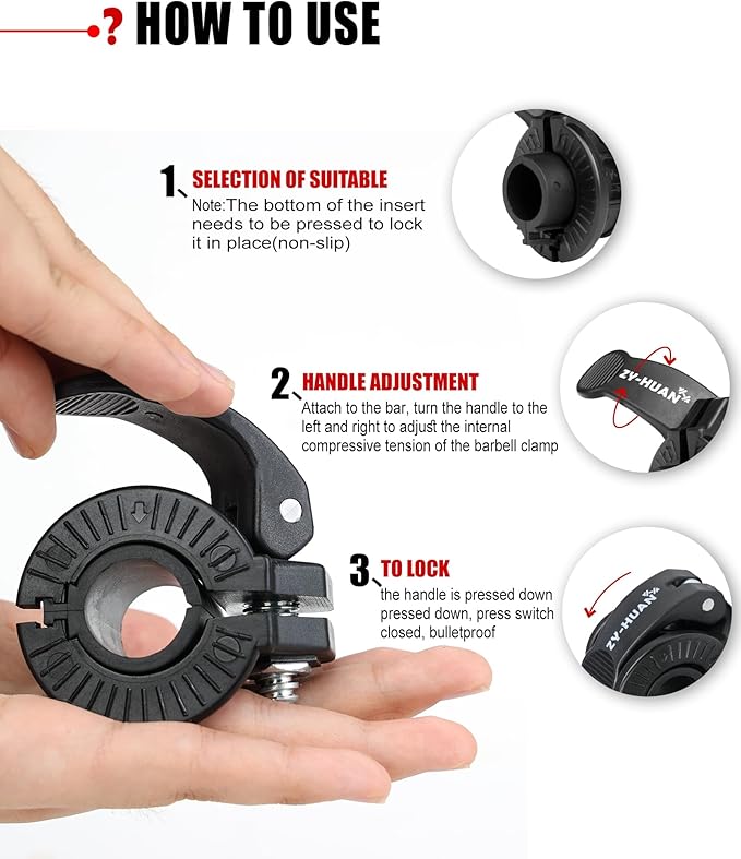 Pro Barbell Clips 1 inch Barbell Clamps 0.9-1.18inch Quick Release Weight Clips for Bars Multi-Size Adjustable Olympic Barbell Clamps