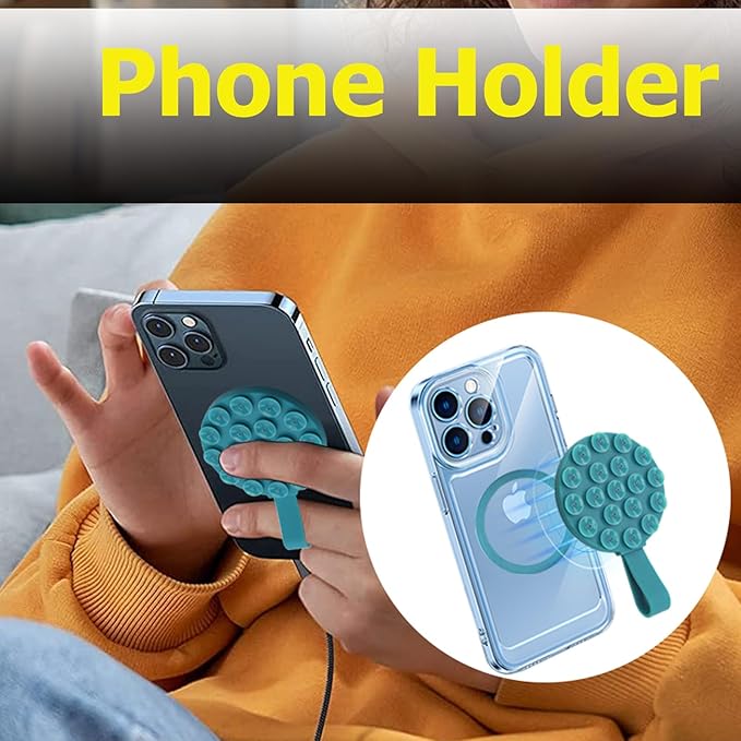 Magnetic Suction Cup Phone Mount,Suction Phone Case Grip Stand Holder for MagSafe, Compatible with iPhone 15 Pro Max, Hands-Free Mirror Shower Phone Holder Accessory for TikTok Videos, Black