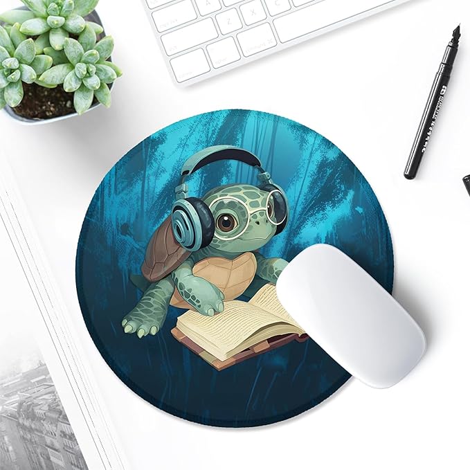 ITNRSIIET Round Mouse Pad with Stitched Edge Premium-Textured Waterproof Non-Slip Rubber Base Desktop Protection Mat Diameter 8.7 inches, Pretty Turtles